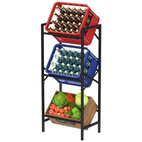 Lifewit Estante de Cajas para Bebidas 4 Cajas, Soporte Resistente para Bebidas con Repisa para Cerveza, Frutas, Verduras, Agua en Cocina/Despensa/Garaje/Bar