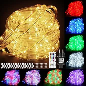 Tubo de luces LED StarryEver de 10 m para exteriores, 100 luces LED IP68, 25 colores, para interiores, con alimentación por red, con control remoto para patio, jardín, balcón, boda.
