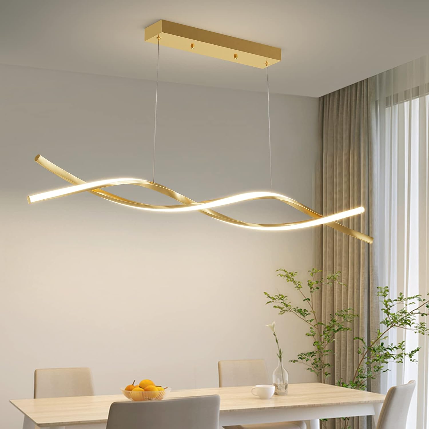 Lámpara colgante LED moderna Mikeru para comedor, 48 W, regulable con mando a distancia, altura ajustable con función de memoria, para comedor, salón, cocina, lámpara colgante, 120 cm