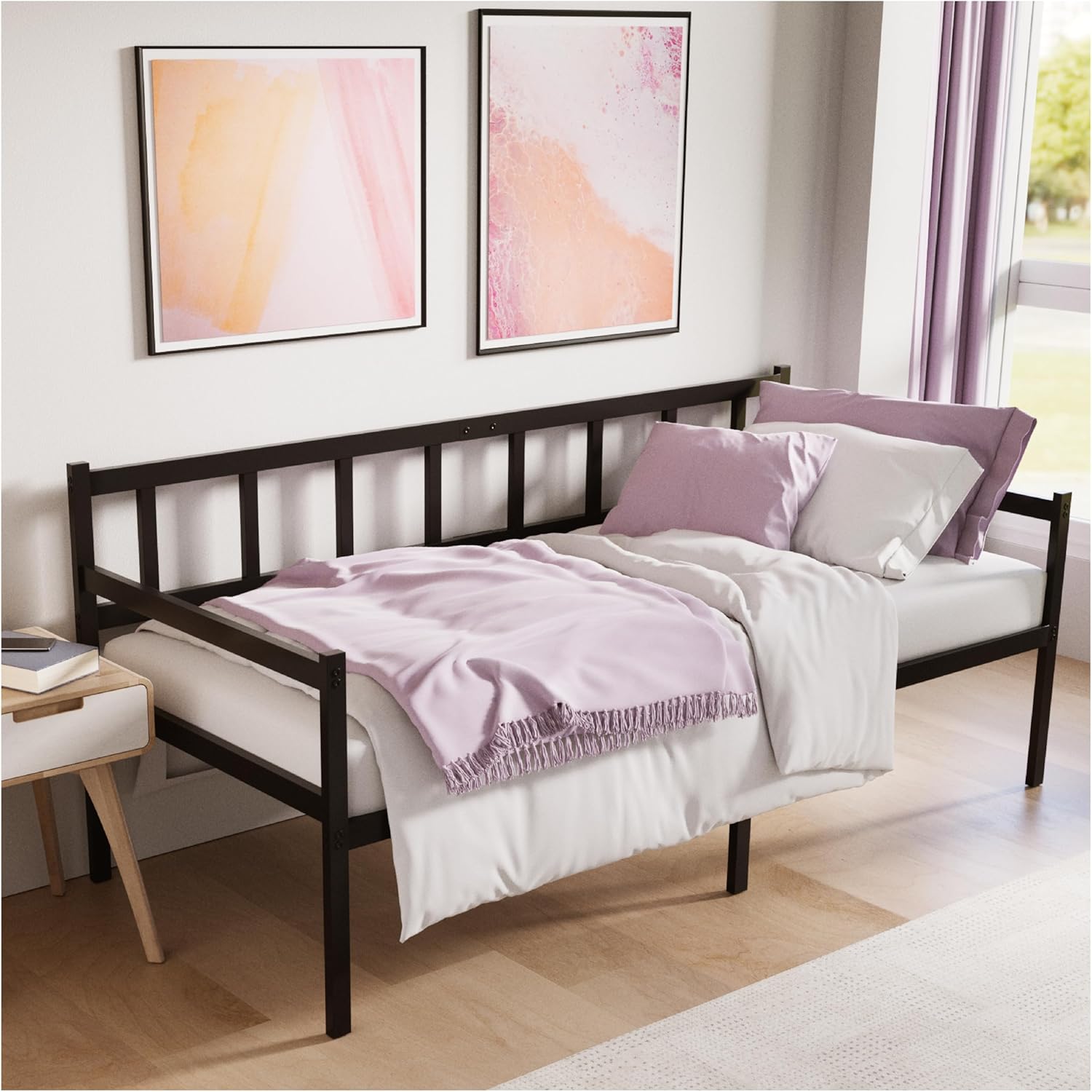 Dreamzie - Cama Divan con Altura de 35 cm - Camas Individuales 90x190 cm - Somier Sofa con Base par Colchón 90x190 cm - Divan Cama de Metal Negro