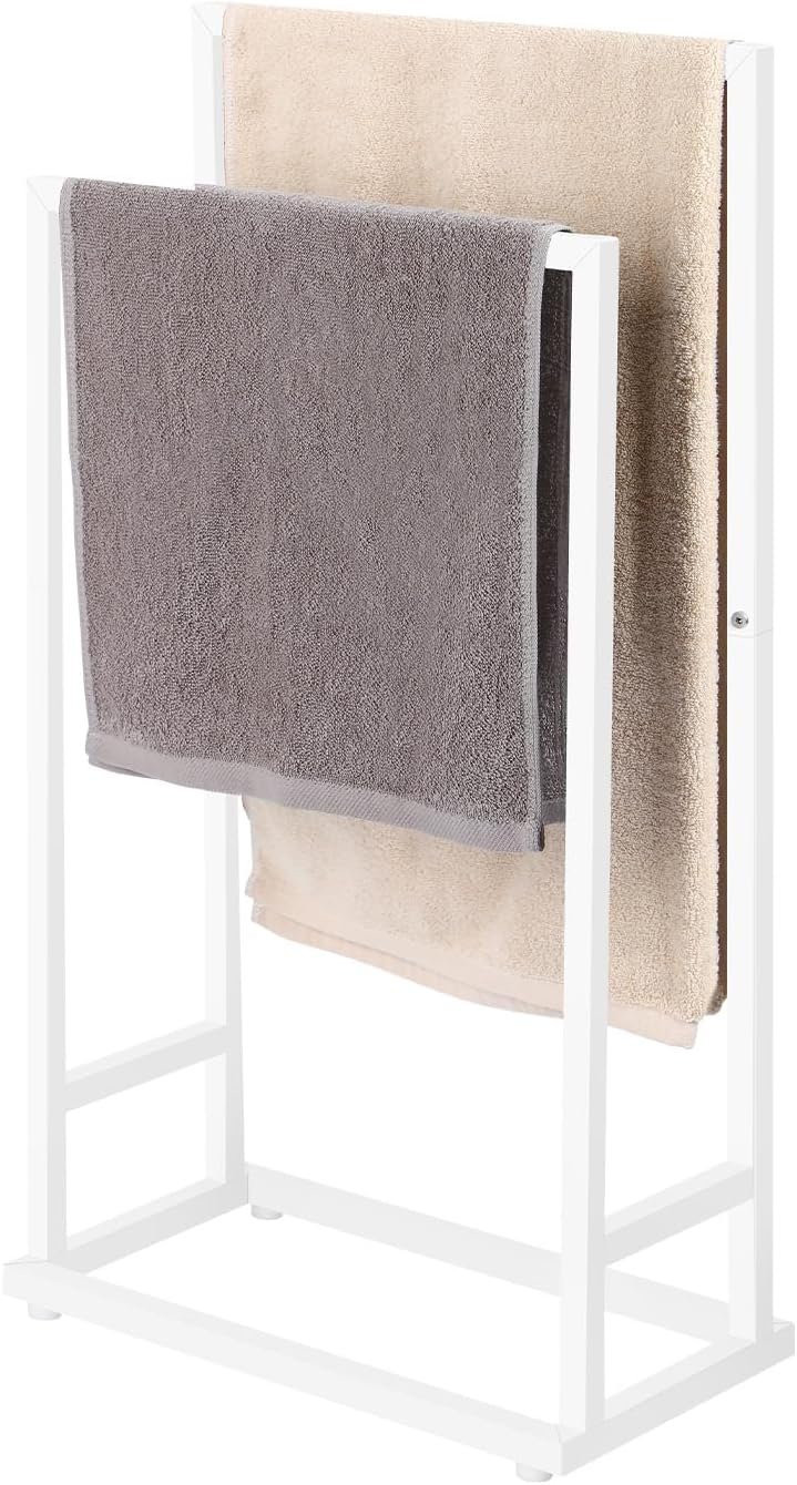 smusei Toallero de Pie con 2 Toalleros Toallero de Baño de 2 Niveles sin Taladrar para Baño 74x21x41CM Toallero - Blanco Mate
