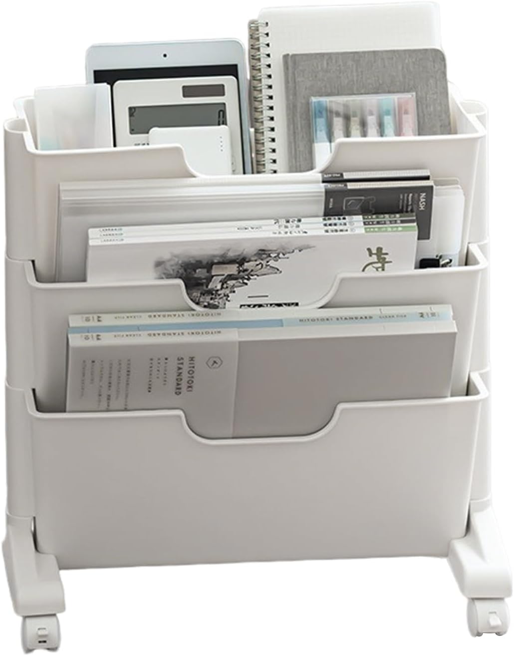 Estantería móvil con ruedas GDWD, carrito con ruedas de 3 niveles, organizador de escritorio con ruedas para niños, adultos, estudiantes, profesores, aulas y oficinas (blanco)