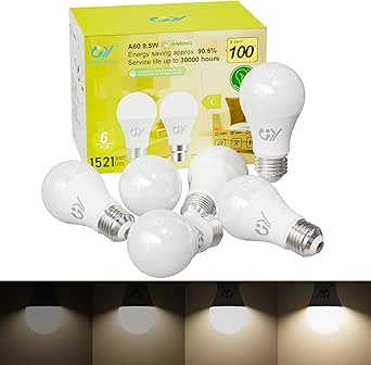 Bombilla LED GY E27 regulable, luz blanca neutra, 9,5 W, 4000 K, 1521 lúmenes, sustituye a bombilla de 100 W, bombillas de bajo consumo regulables, paquete de 6