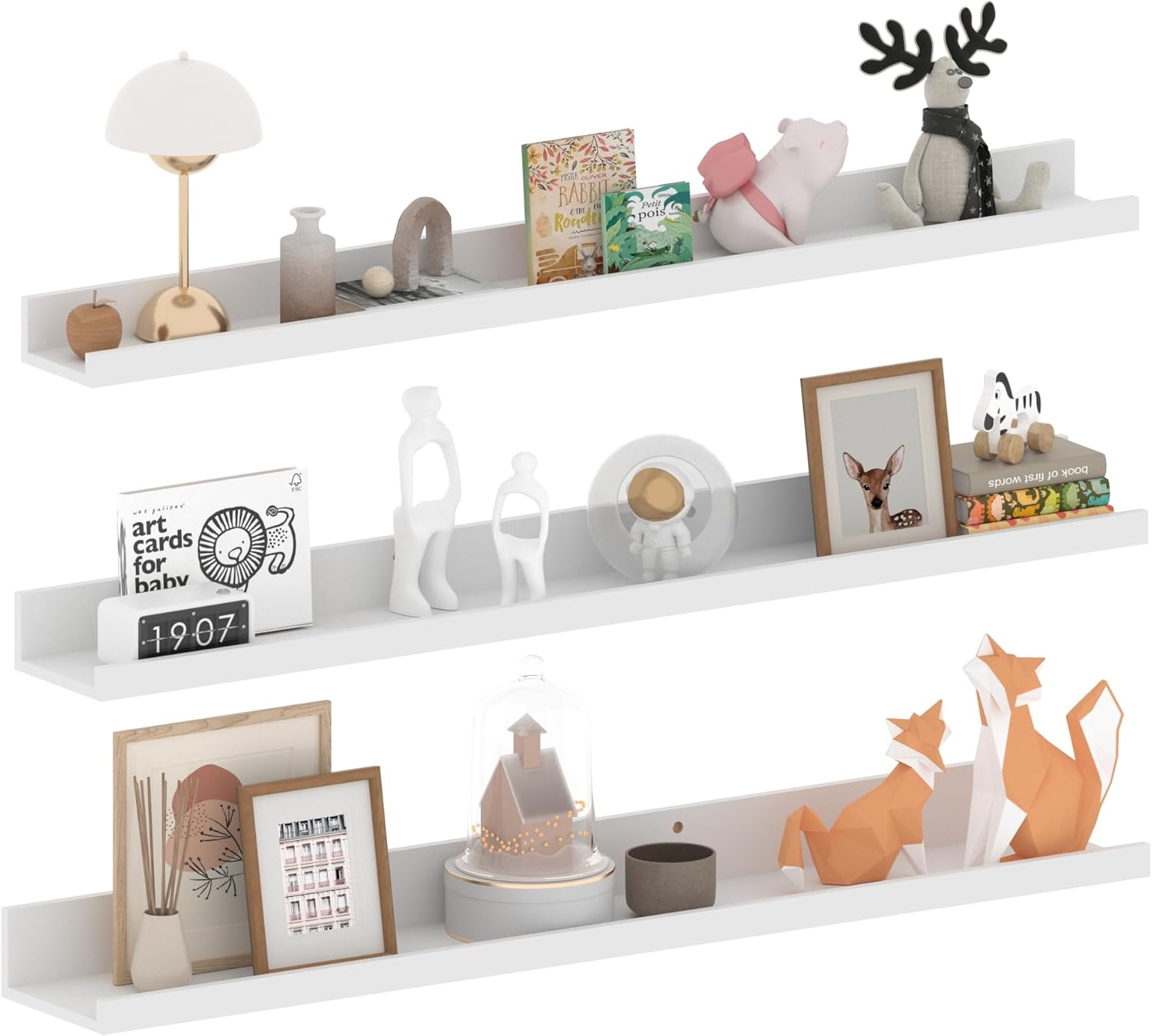 EXYGLO Juego de 3 Estanterias de Pared Madera Clásicos Modernos, 90cm Baldas Estanterias Pared Blanca para Salon, Cocina, Baño, Dormitorio, Ahorra Espacio en el Hogar.