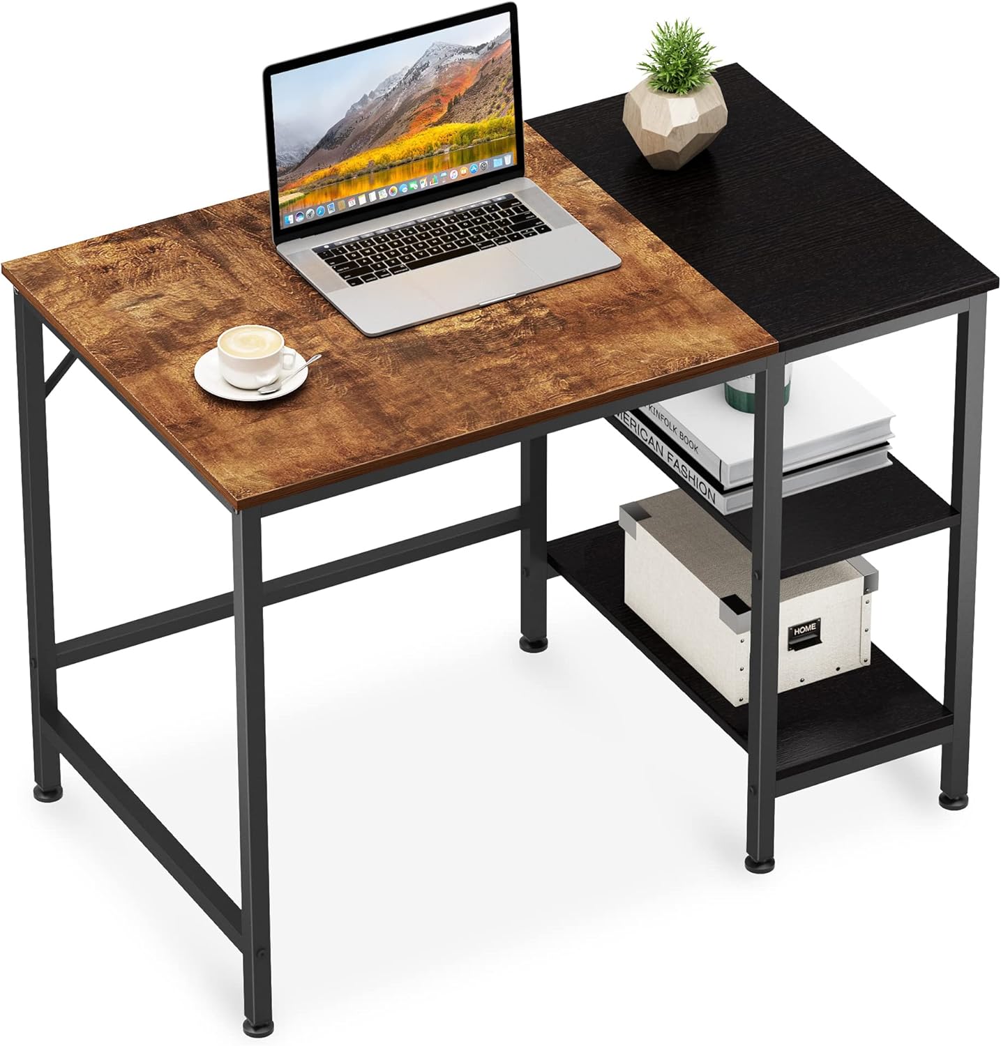 JOISCOPE Escritorio, Mesa para Ordenador, Mesa de Trabajo, Mesa Gaming con Gancho para Auriculares, 2 estantes, 100 x 60 cm, Color Madera Antigua