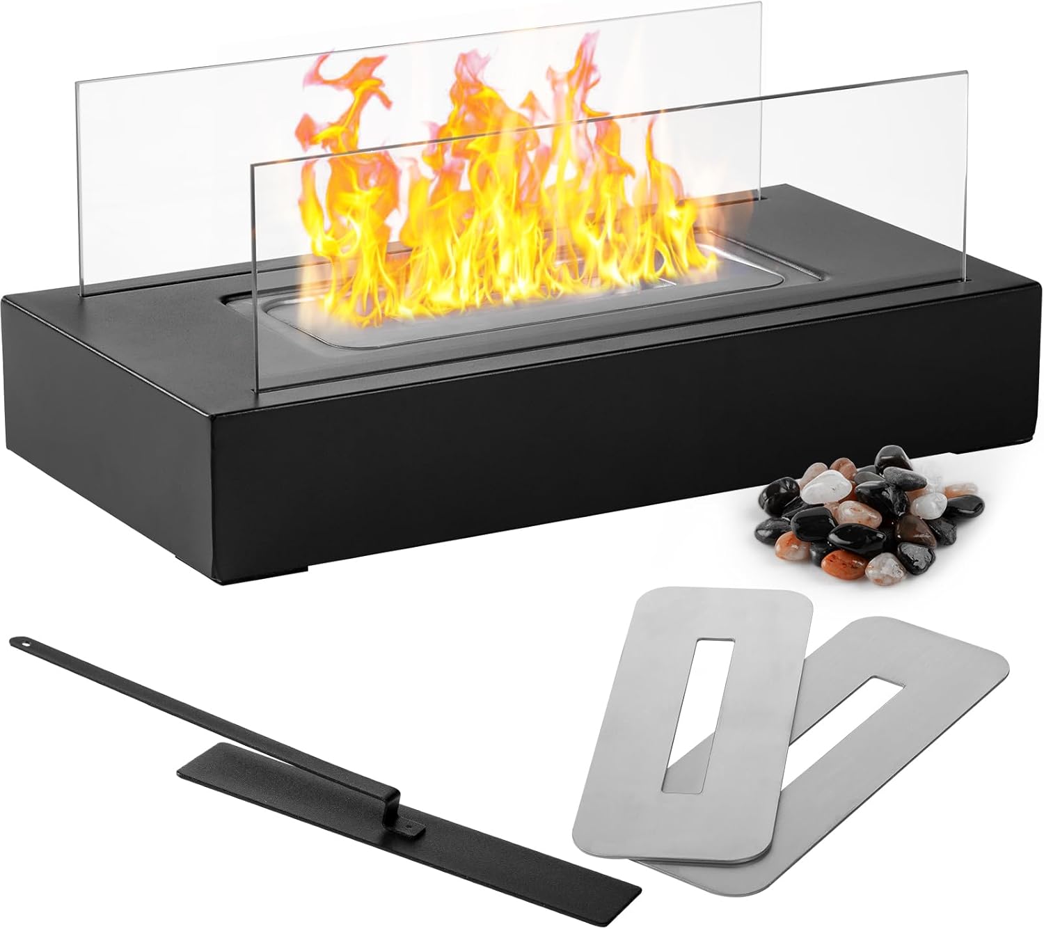 Chimenea de mesa Ceblish [3 h de autonomía] | Juego de fogatas para interior y exterior | Chimenea de etanol con llama regulable y piedras de colores | Chimenea de mesa de bioetanol