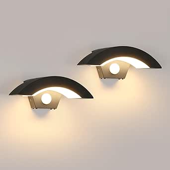 SENQIU - Juego de 2 apliques LED de pared para interior y exterior, 12 W, con sensor de movimiento, IP65, impermeables, color negro, para villas, porches, jardines y balcones, blanco cálido 3000 K