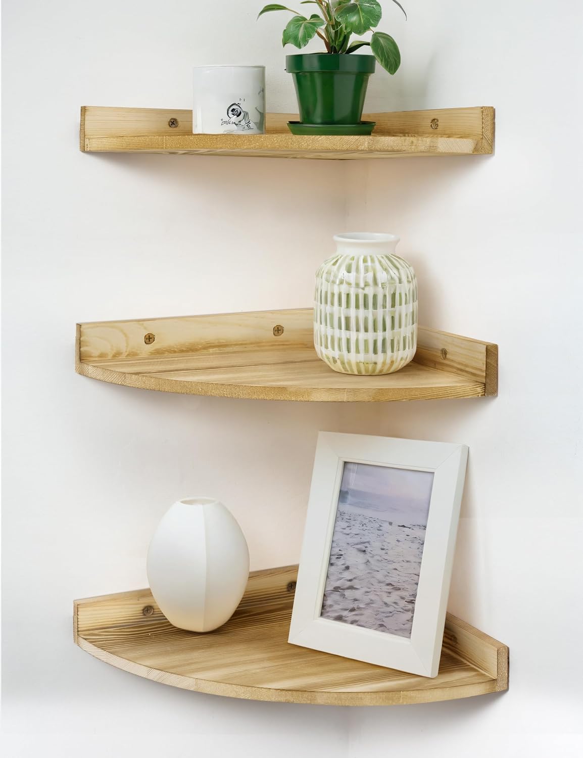 Petrala Estante esquinero de pared de madera, juego de 3 estantes flotantes rústicos grandes para pared, para baño, cocina, dormitorio, sala de estar, estudio