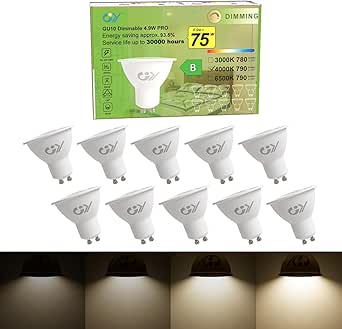 Bombillas LED GU10 regulables GY, 4,9 W (equivalente a 75 W), 790 lm, luz natural de 4000 K, ahorro de energía, foco LED GU10, 10 unidades