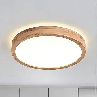Lámpara de techo LED WayLuoung de madera | Ø30 cm, 3000 K, 1620 lm, 18 W | Lámpara de techo redonda, iluminación de 360°, madera natural, ideal para dormitorio, salón, habitación infantil, cocina y comedor (blanco cálido)