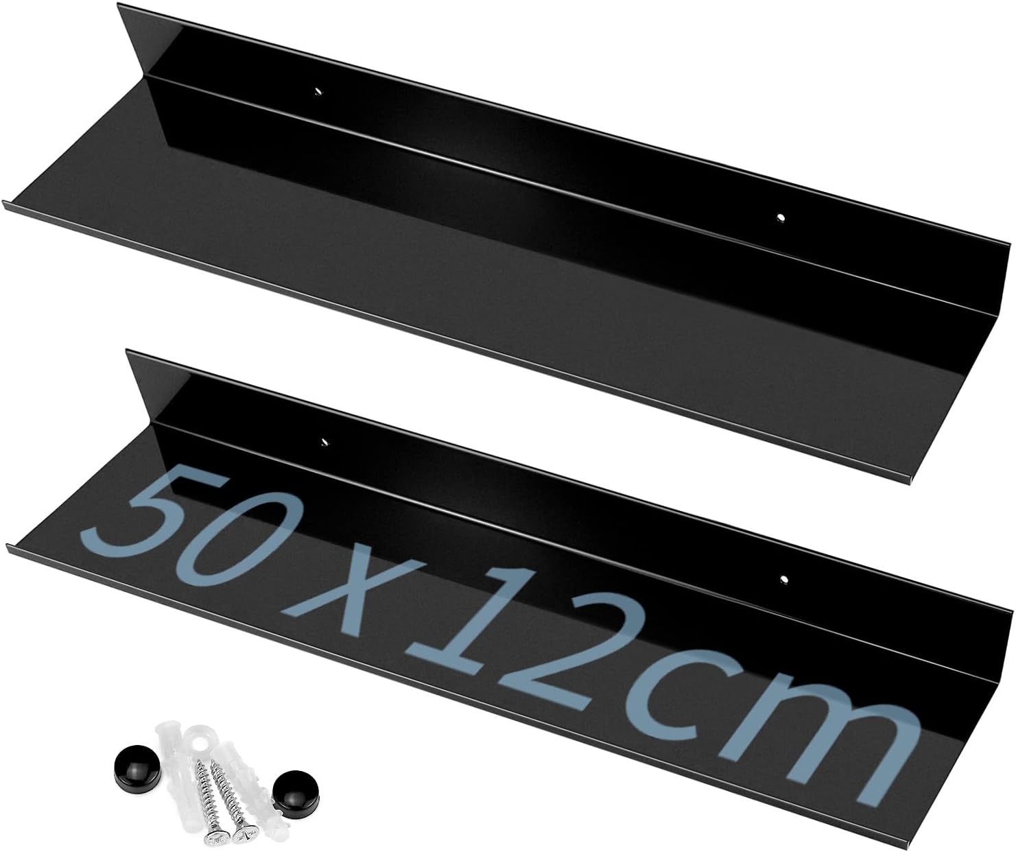 QWORK® Paquete de 2 estantes de Pared de Metal, 50 cm de Ancho, 12 cm de Profundidad, Estante Negro para Montaje en Pared, Hecho de Aluminio Espacial, Ahorra Espacio y es Resistente al óxido