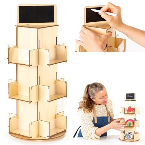 Soporte giratorio para pegatinas, tarjetas y postales para vendedores: versátil soporte de mesa de madera para tarjetas | Organizador de estanterías para tiendas | Soporte para postales