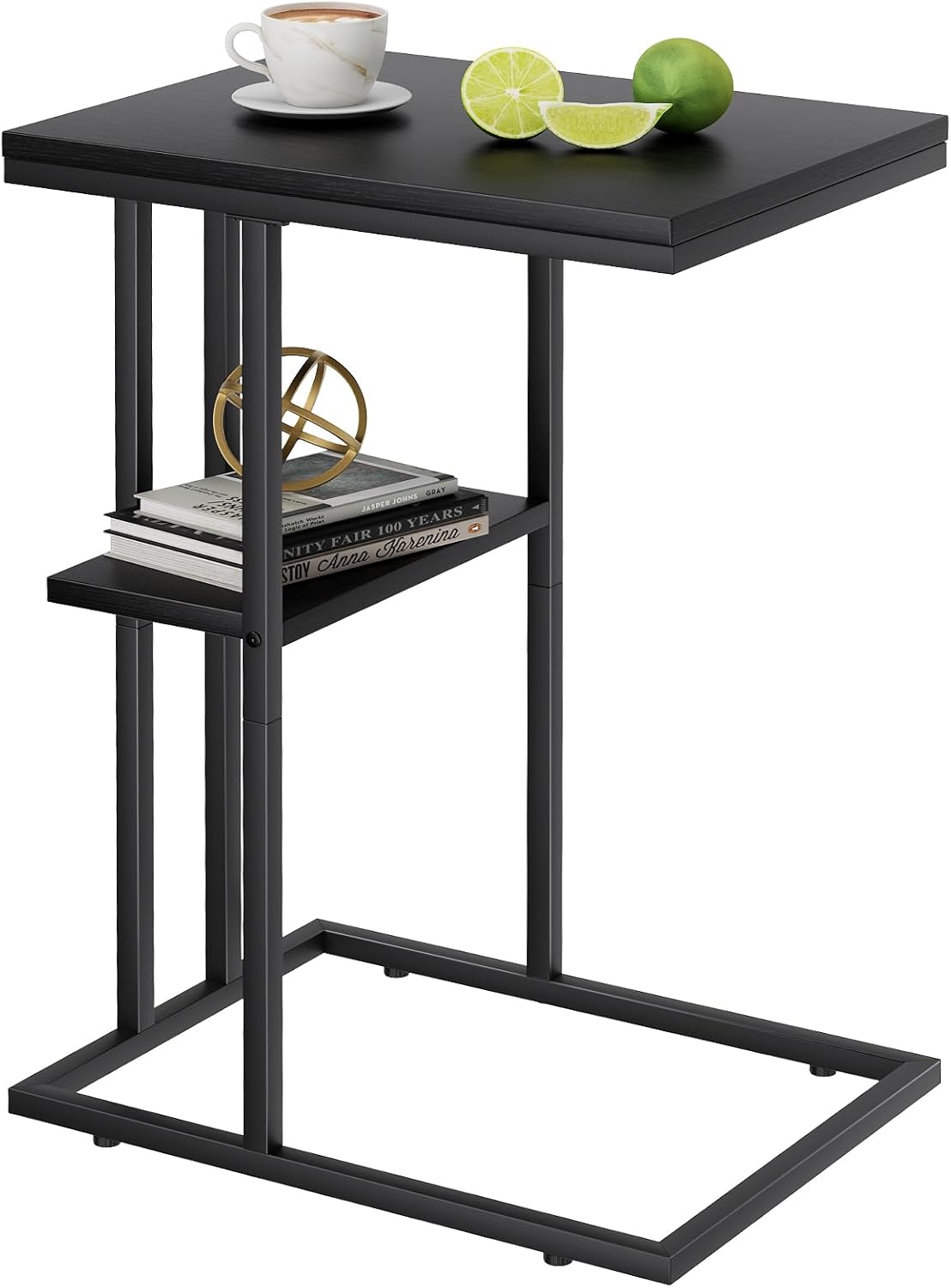 Mesa auxiliar en forma de C, mesa auxiliar de sofá, mesa de centro, mesa pequeña, mesa de sofá, mesita de noche, mesa auxiliar, mesa auxiliar de sofá, mesa de centro pequeña, mesa para portátil, mesa de sofá, acabado de madera, negro