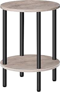 Mesa auxiliar redonda CHOEZON, mesa de sofá con dos estantes, mesita de noche pequeña, mesa de centro de estilo industrial para sala de estar y dormitorio, en gris y negro DTBZ01BG