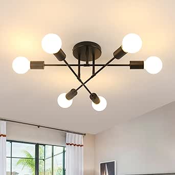 DELIPOP Lámpara de techo negra, lámpara de techo industrial vintage de metal de 6 luces, lámpara de araña retro E27 ajustable a 180° para dormitorio, sala de estar, comedor, cocina y pasillo.