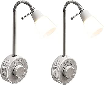 Lámpara de lectura LED regulable BKZO (2 unidades), níquel cepillado, 2 W, con enchufe y cuello de cisne, flexible, blanco cálido, 2700 K