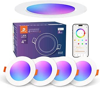 Focos LED empotrables DUSKTEC RGBWW de 10 W para pladur, con Alexa, blanco cálido y frío de 2700 K a 6000 K, focos de techo RGB inteligentes de 220 V, regulables y con cambio de color, focos LED coloridos con Bluetooth.