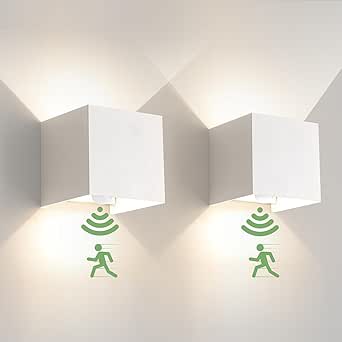 Apliques de pared LED 6W con sensor de movimiento, blanco, aplique de pared interior, 4000K, aplique de pared exterior con sensor de movimiento, aplique de pared interior LED blanco natural, rectangular, ángulo de haz ajustable, IP65, aplique de pared exterior, 2 piezas
