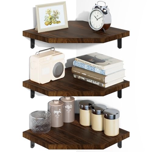 Estante de esquina Alsonerbay, estante de pared de madera, juego de 3, estante flotante colgante, estantes de cocina para pared para dormitorio, sala de estar, oficina, baño, habitación infantil