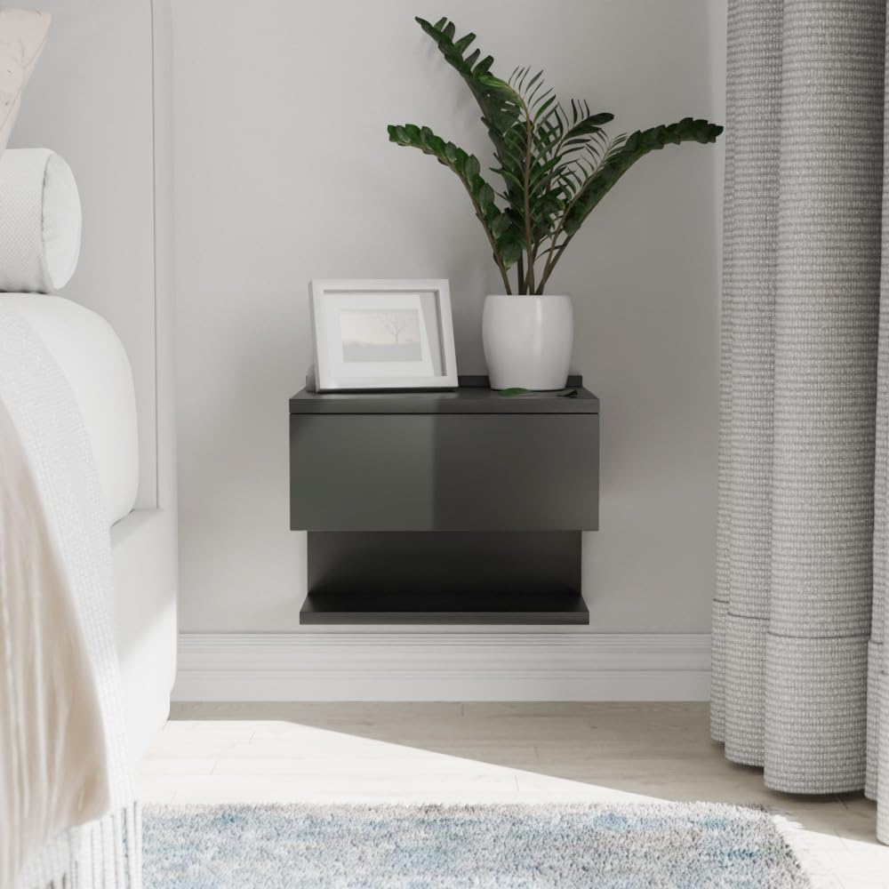 Mesita de noche colgante ComfortCove, mesita de noche, mesita de noche, mesa de pared delgada con compartimento de almacenamiento, color negro. Medidas: 35 x 30 x 31,6 cm (ancho x alto x profundidad).