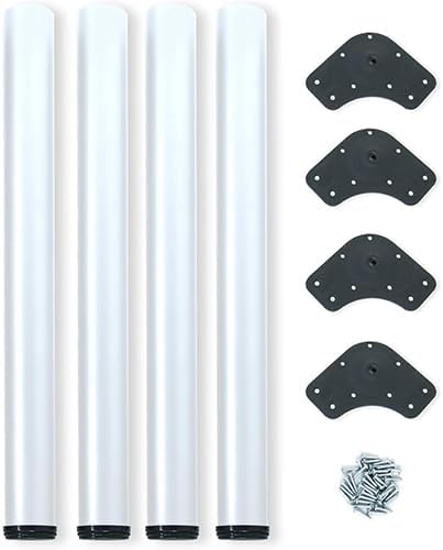 KIT DE 4 PATAS DE MESA DE ACERO AERREGI | DIÁMETRO DE 60 mm | JUEGO DE 4 PATAS AJUSTABLES DE 710-730 mm DE ALTURA | JUEGO DE 4 PATAS CON 4 PLACAS DE FIJACIÓN Y TORNILLOS | KIT DE PATAS BLANCO