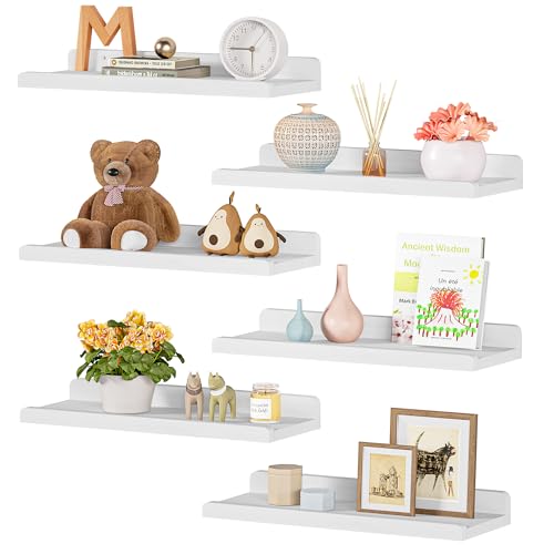 Estante de pared Alsonerbay, estante flotante blanco, tablero de pared, repisa para cuadros, 40 cm de largo, juego de 6, estante de pared, estante colgante, estante de cocina, estante de pared, estante de pared de madera para dormitorio, sala de estar, baño