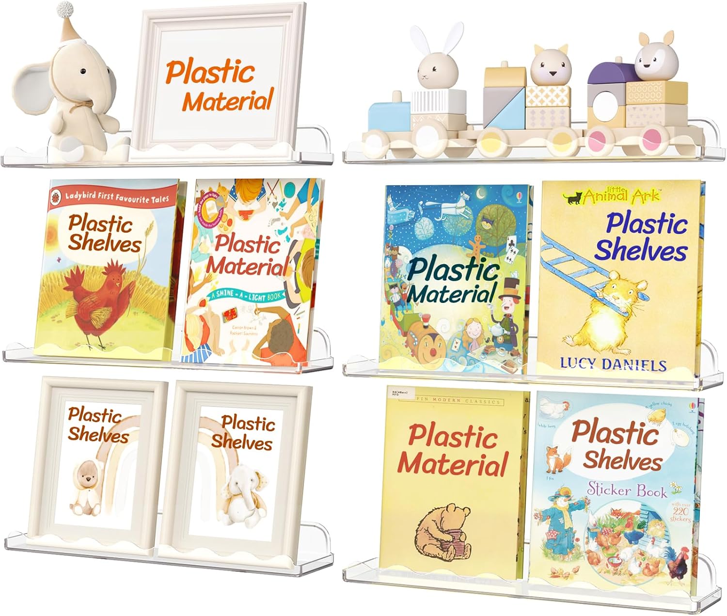 Estanterías infantiles de plástico Lifewit (6 unidades, 38 cm), transparentes, para colgar en la pared, ideales para habitación infantil, libros, dormitorio de bebés y niños pequeños, decoración de salón.