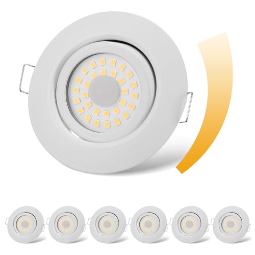 Focos LED empotrables cloksh de 230 V, planos, regulables, 6 W, IP44, para baño, blanco neutro, 4000 K, giratorios, para baño, cocina, salón, juego de 6
