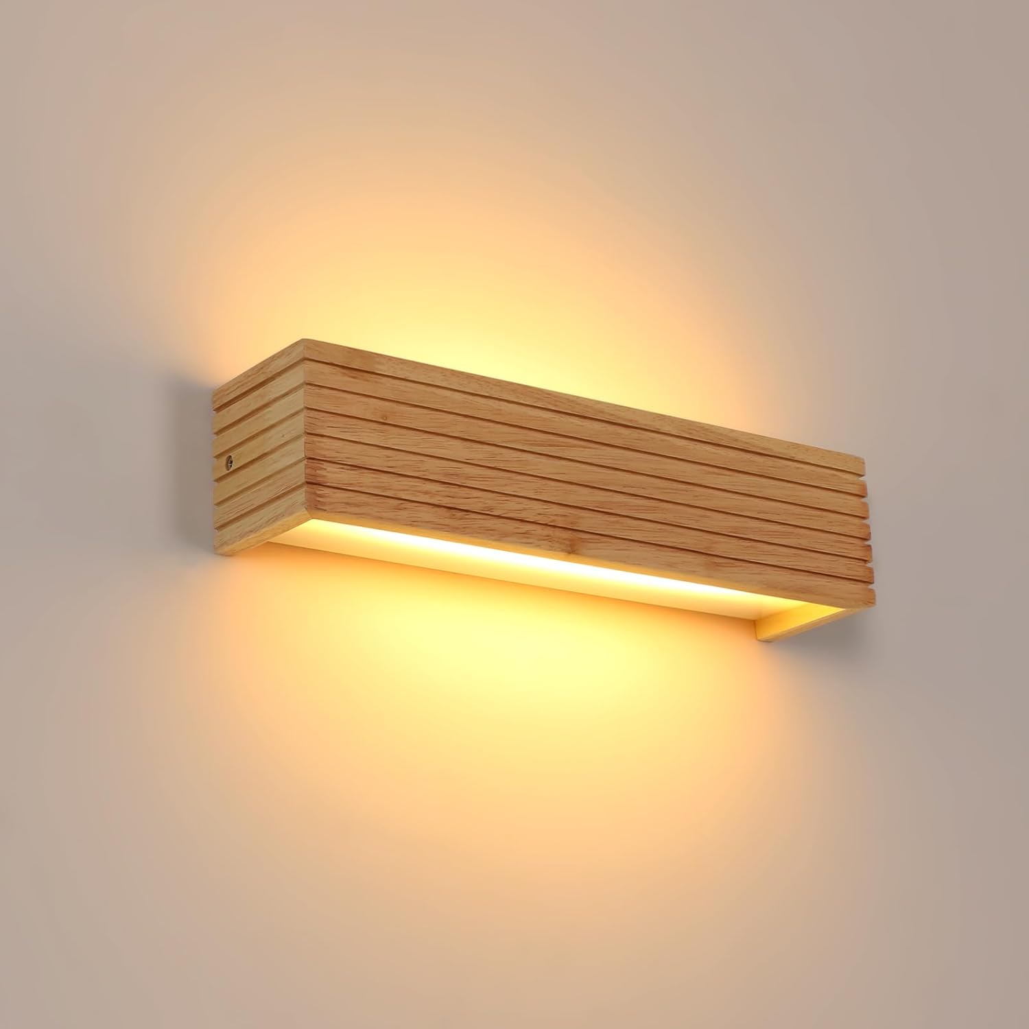 Aplique LED Pheashine para interior, moderno aplique de madera, blanco cálido 3000K, para pasillo, 35 cm de largo, para dormitorio, salón y escalera.