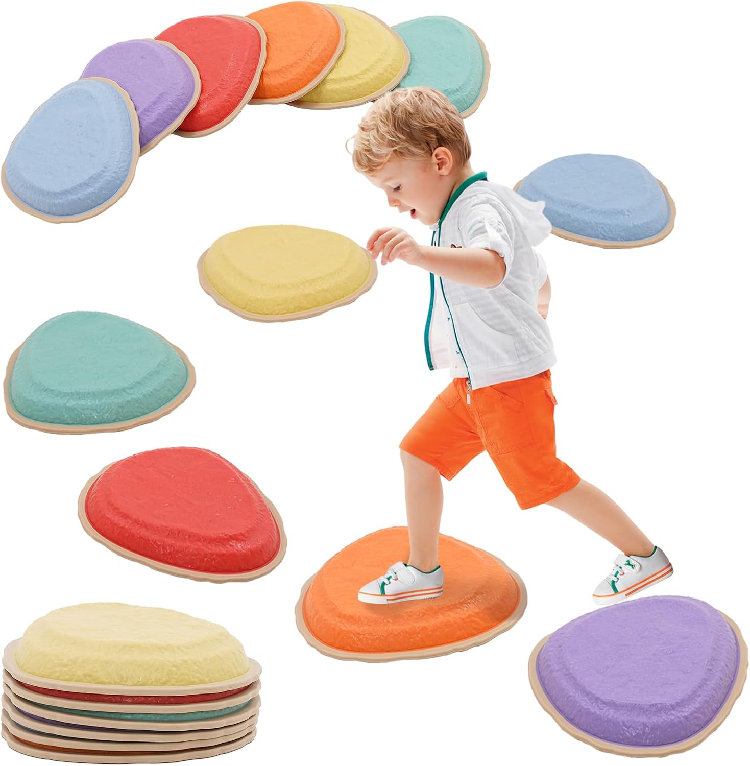 Piedras de equilibrio para niños, 6 piezas de piedras apilables antideslizantes, piedras de equilibrio, piedras de equilibrio para niños, promueve el equilibrio y la coordinación, juguete sensorial para interiores y exteriores