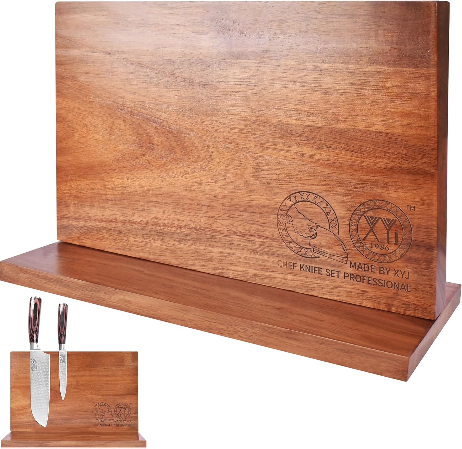 Soporte magnético para cuchillos XYJ, soporte de madera de acacia con potentes imanes, bloque de cuchillos de cocina multifuncional