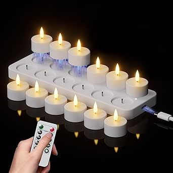 Velas LED recargables Eldnacele con temporizador, juego de 12 velas LED con control remoto, velas LED con temporizador, velas votivas sin llama para el hogar, la mesa y la decoración navideña de Halloween.