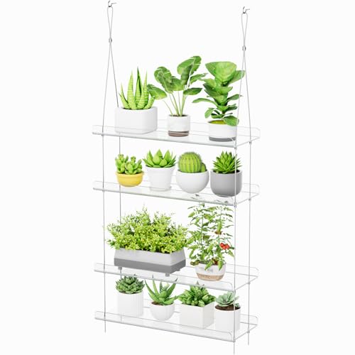 Lifewit Estante de Maceta de Plantas de Ventana, 4 Niveles Ajustable Colgante Estante Flotante de Acrílicos Transparente para Suculentas/Plantas en Miniatura/Flores/Especias, para Cocina, Dormitorio