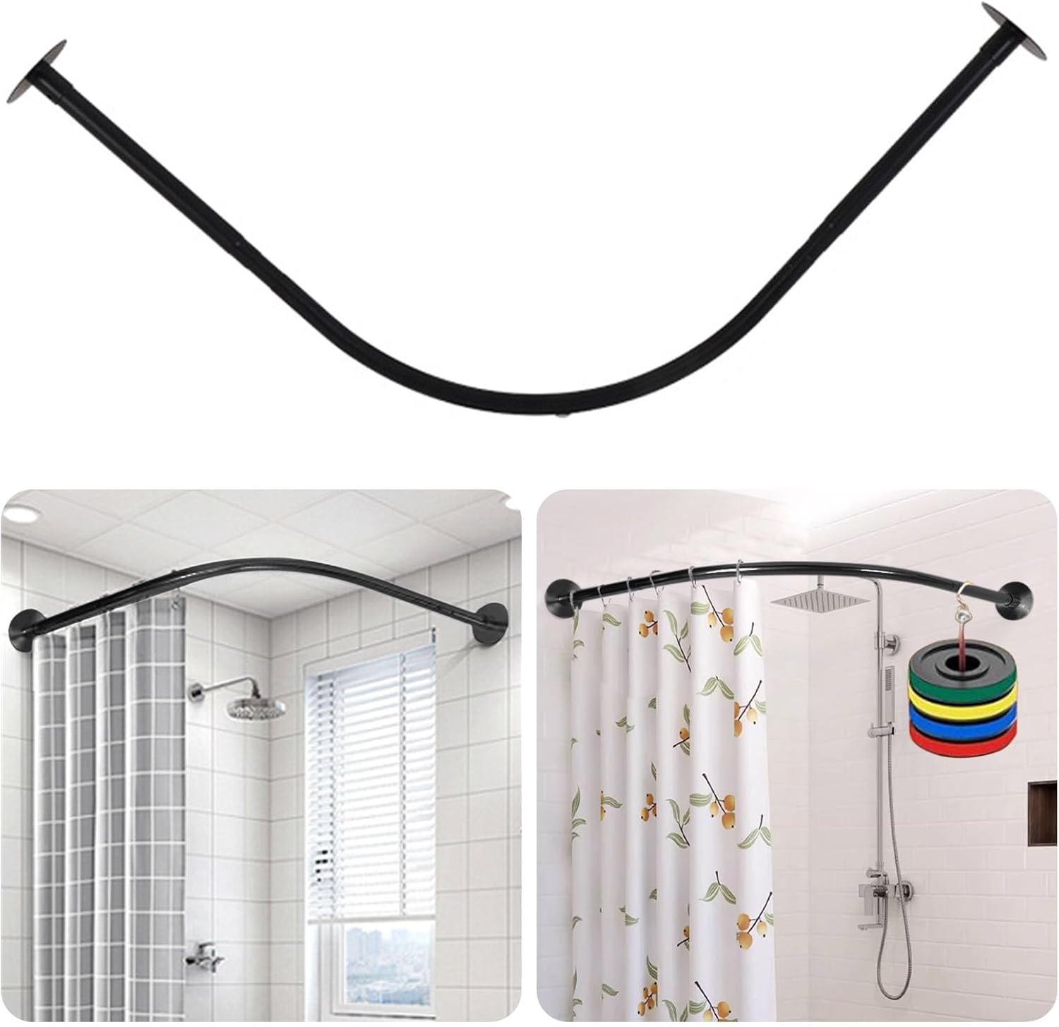 Barra de ducha ajustable Aolawco en forma de L, sin taladrar, para cortina de ducha (largo por ambos lados: 90-130 cm)