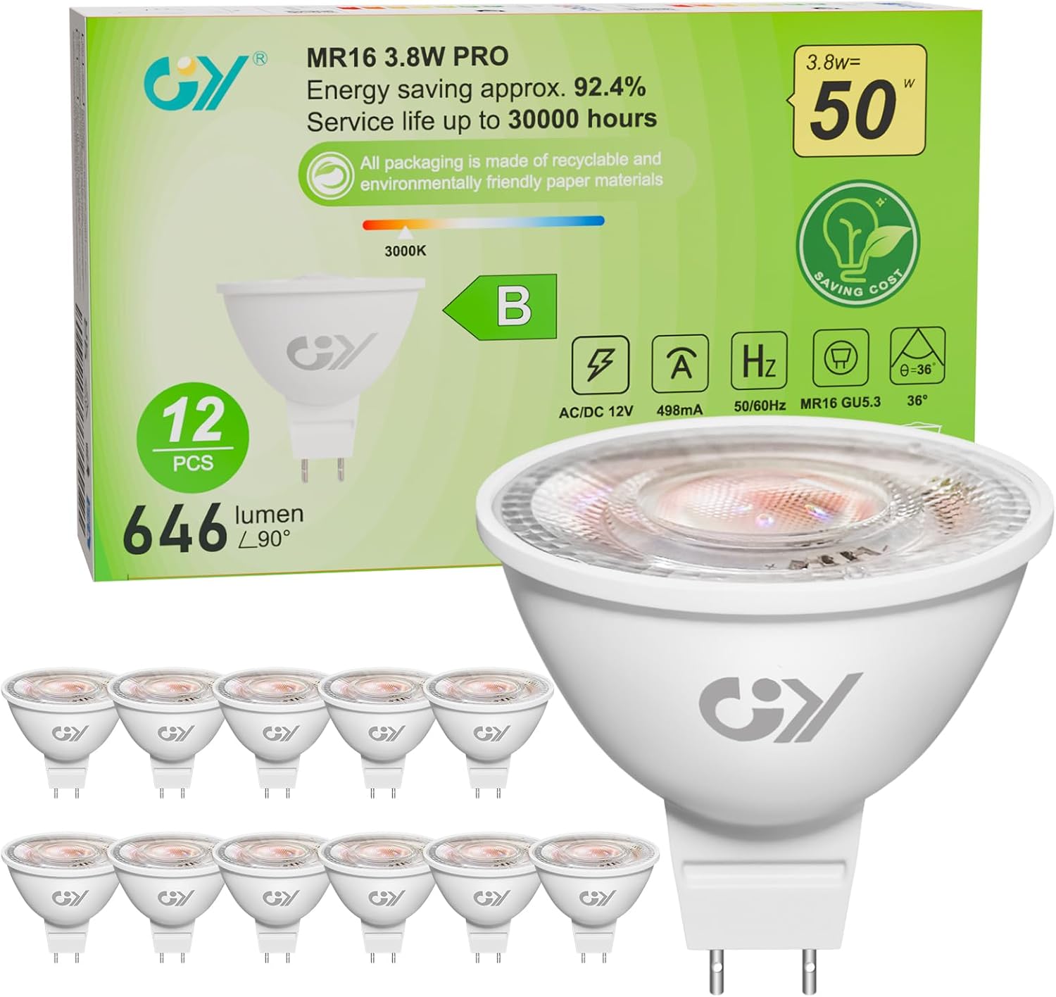 Bombillas inteligentes GY Bluetooth Mesh GU5.3 RGBCW, bombilla LED regulable MR16, blanco cálido a blanco frío (2700K-6500K), cambio de color, 300 LM, no requiere Wi-Fi, control de la aplicación Smart Life con conexión Bluetooth, 6