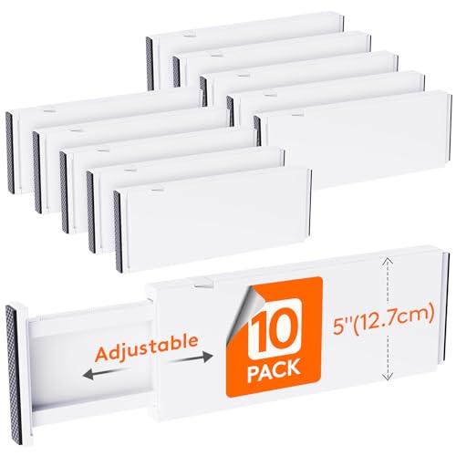 Juego de 10 divisores de cajones Lifewit, ajustables para longitud interior de 34-50 cm y altura de 13 cm. Sistema organizador para cocina, armarios y escritorios, color blanco.