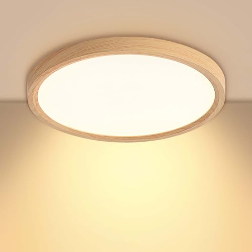 Lámpara de techo LED Baerolc, aspecto de madera, redonda de 30 cm, lámpara moderna para dormitorio, 24 W, luz blanca cálida de 3000 K, lámpara de techo LED para dormitorio, habitación infantil, pasillo, cocina, sótano, oficina.