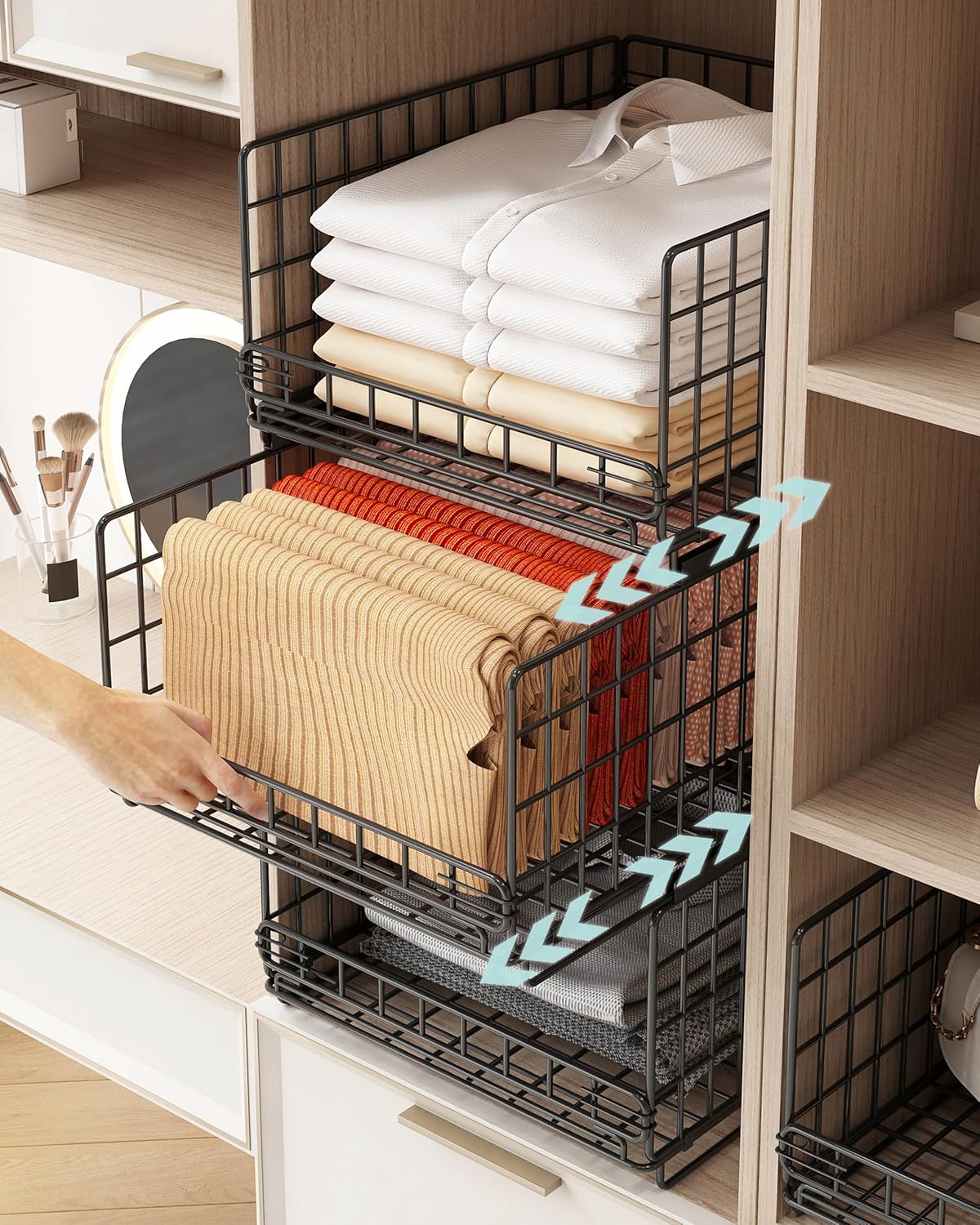 Organizador de armario UMDONX de 3 piezas, sistema de organización para armarios, cocina, sala de estar y lavadero (negro)