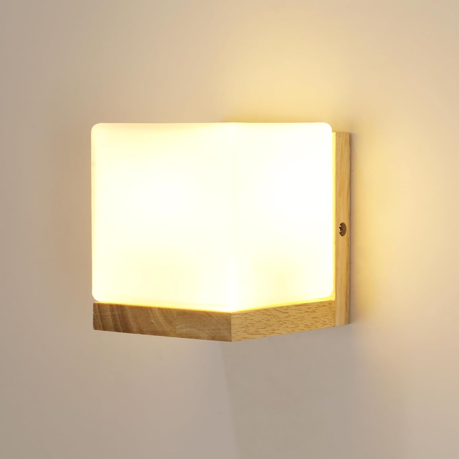 Lámpara de pared de madera para interiores, estilo vintage, con pantalla de cristal, casquillo E27, iluminación vertical y horizontal, moderna iluminación de pared para salón, dormitorio, pasillo y escaleras.