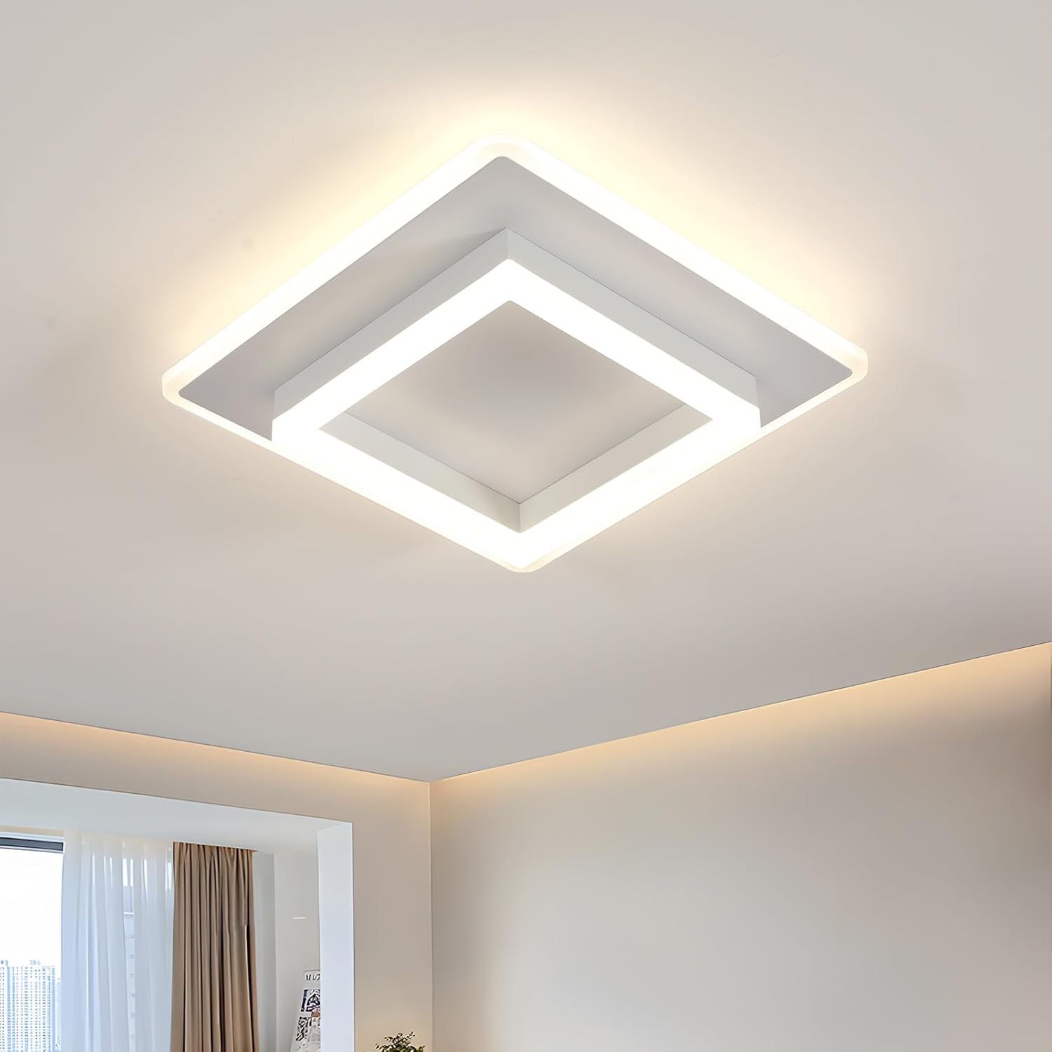Lámpara de techo LED DELIPOP, 30W 3375LM, moderna lámpara de techo LED cuadrada, lámpara de techo acrílica blanca para dormitorio, sala de estar, cocina y pasillo, blanco neutro 4500K