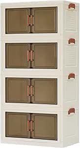 Cajas de almacenamiento HOOBRO con tapa, contenedores de 4 niveles, apilables, plegables, de plástico, para el hogar y la oficina, color blanco EWG422CW01