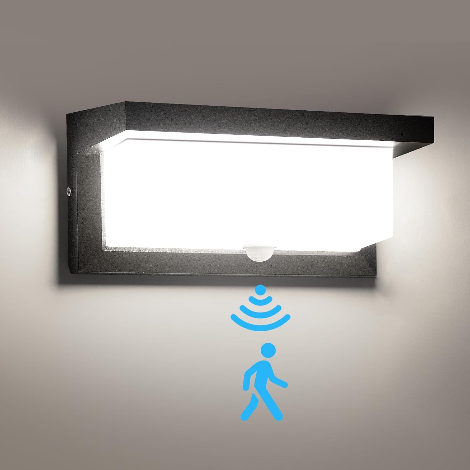 Lámpara de exterior Audor de 24 W con sensor de movimiento, luz LED de pared impermeable IP65, iluminación exterior para garaje, lámpara de pared de 6000 K, luz de pared exterior para jardín, pasillo y escalera.