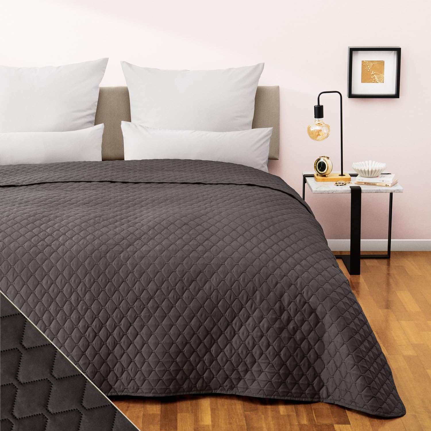 Colcha Blumtal 240x260 cm - Colcha con certificación OEKO-TEX de 240x260 cm - Se puede usar como cubrecama de 180x200 cm hasta 200x200 cm (tamaños de cama) - Manta para sofá - Manta para cama color antracita