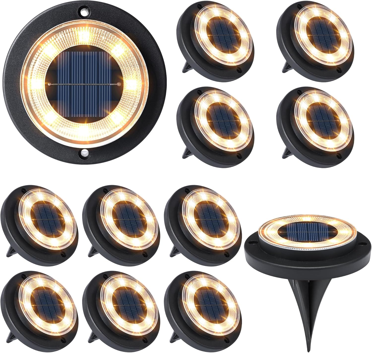 Luces solares de suelo para exterior Flacchi: luces solares para jardín con 8 LED, impermeables, para césped, entrada, pasarela y patio (blanco cálido, 12 unidades)