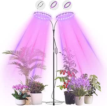 Lámpara LED para plantas Olubfdh de espectro completo, luz de cultivo de 2 cabezales con temporizador y control remoto, luz de altura ajustable para plantas de interior, estanterías, invernaderos e hidroponía en interiores.