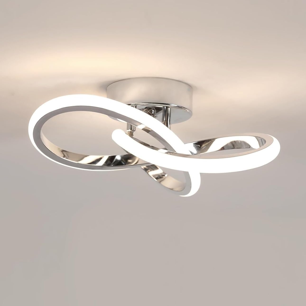 Lámpara de techo LED DELIPOP, 22W 2500LM, moderna, de aluminio plateado, con forma de flor, ideal para dormitorio, sala de estar, comedor y pasillo. Luz neutra de 4500K.