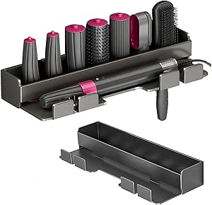 Soporte de pared para secador de pelo Kamanan sin taladrar, soporte para secador de pelo, accesorio para rizador y estilizador, soporte autoadhesivo para secador de pelo, soporte de pared para plancha Dyson Airwrap (gris)