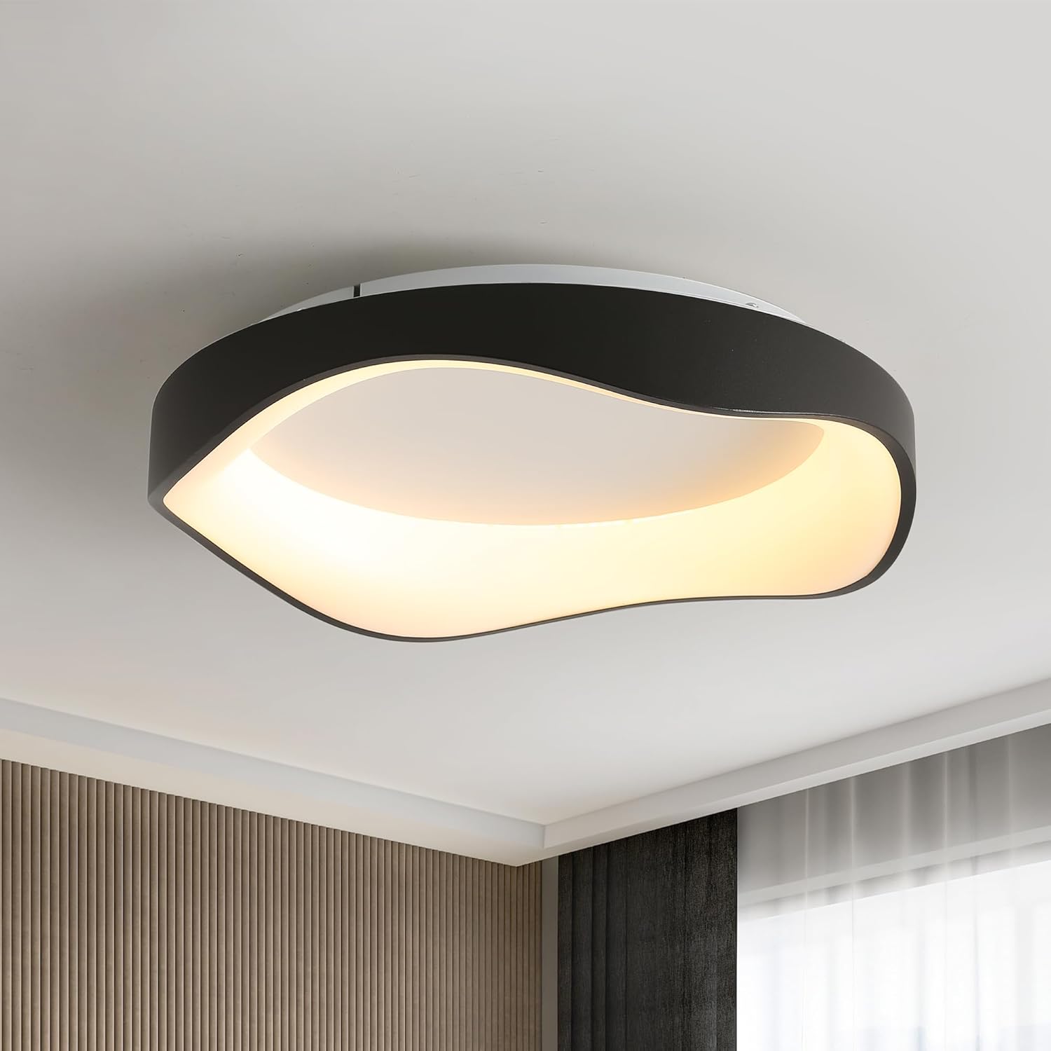 Lámpara de techo LED moderna meibeileil, negra, regulable, minimalista, con mando a distancia, 52 cm, 3000K-6500K, para salón, dormitorio, cocina y pasillo.