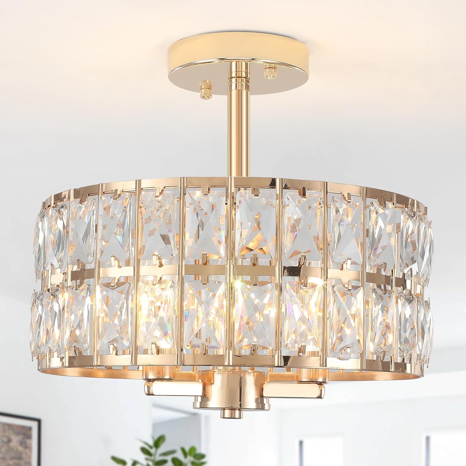 Lámpara de techo de cristal LXWNYY dorada, lámpara de techo moderna para sala de estar, lámpara de araña dorada, lámpara de techo para dormitorio con pantalla de cristal, lámpara de techo vintage para comedor, pasillo y cocina.