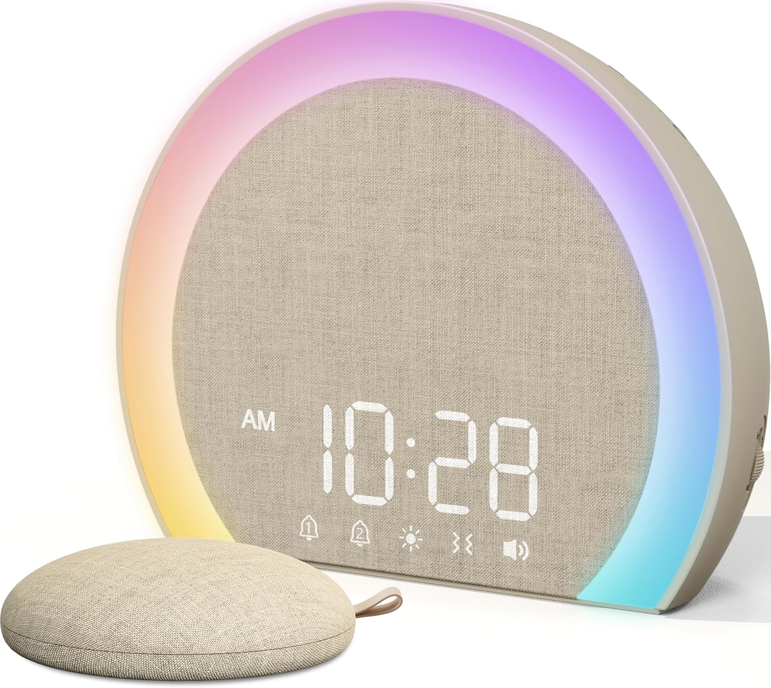 Reloj despertador ANJANK extra ruidoso con vibración inalámbrica, luz y vibración para personas con sueño profundo y adolescentes, luz nocturna de 9 colores, doble alarma, 8 sonidos de alarma, atenuador de 0 a 100 %, reloj despertador digital para niños